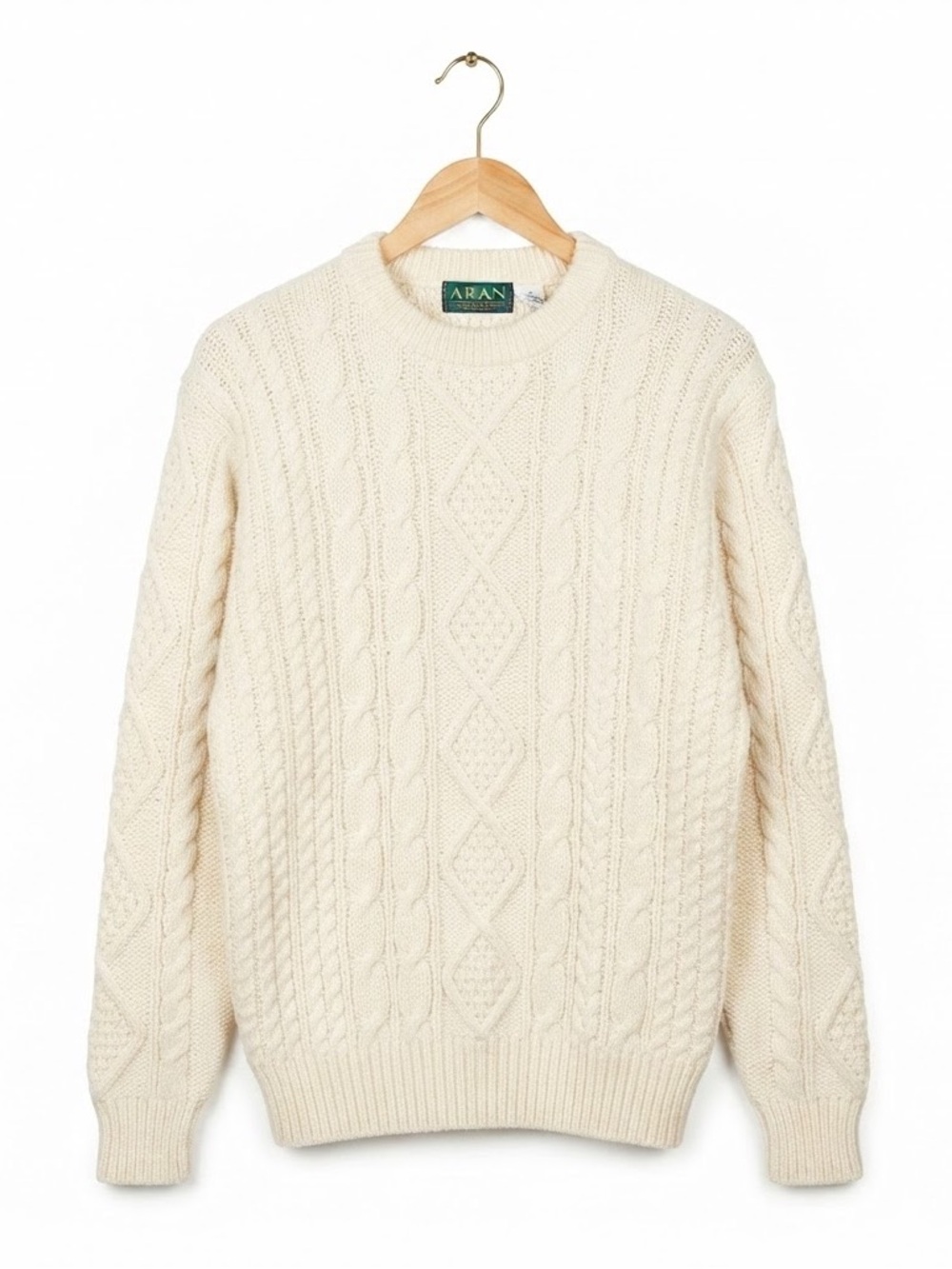 Vintage Grenadier Medium Women’s Sweater Cableknit Crew Neck White